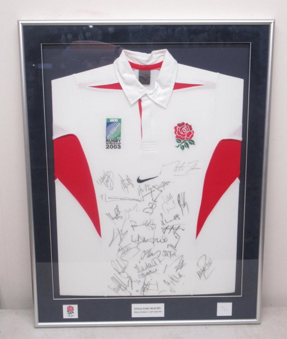 Limited Edition no.26/100 Signed England Rugby 2003 World Cup Replica Shirt, with COA from England