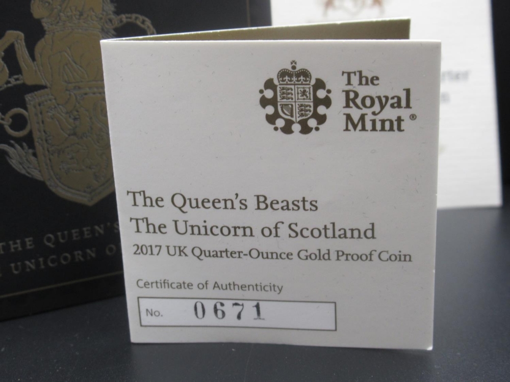 The Royal Mint - The Queen's Beasts: The Unicorn of Soctland 2017 UK Quarter-Ounce Gold Proof £25 - Image 3 of 4