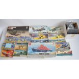 Thirteen unbuilt Airfix plastic models kits, various scales, mostly aviation to include vintage