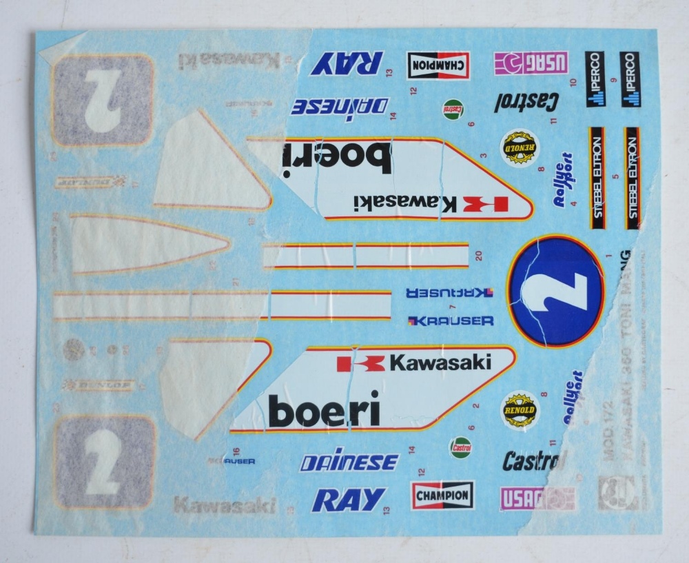 Two unbuilt 1/9 scale Kawasaki plastic motorbike model kits from Protar to include a 250 Toni Mang - Image 5 of 5