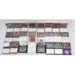 Royal Mint United Kingdom Proof Coin collections for 1984, 1985, 1986, 1987, 1988(x2), 1989, 1990,