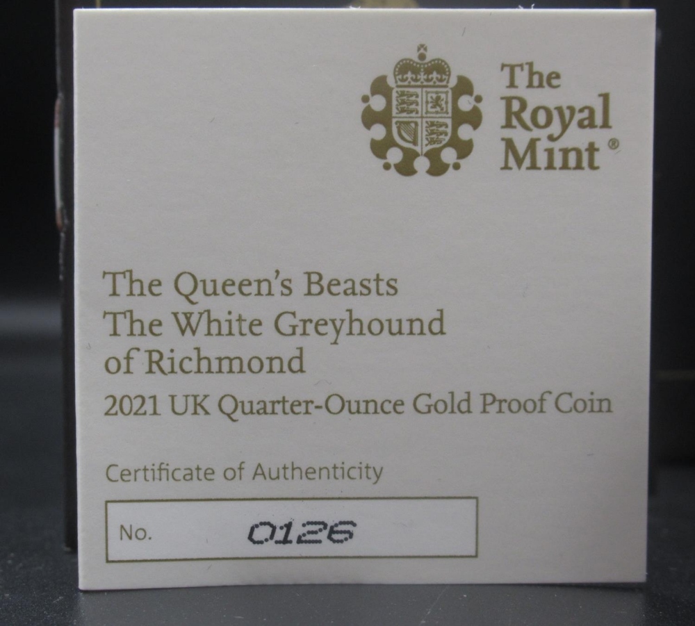 The Royal Mint - The Queen's Beasts: The White Greyhound of Richmond 2021 UK Quarter-Ounce Gold - Image 3 of 4