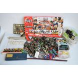 Collection of toy soldiers and other figures to include Britain's Deetail Knights, Cowboys, American