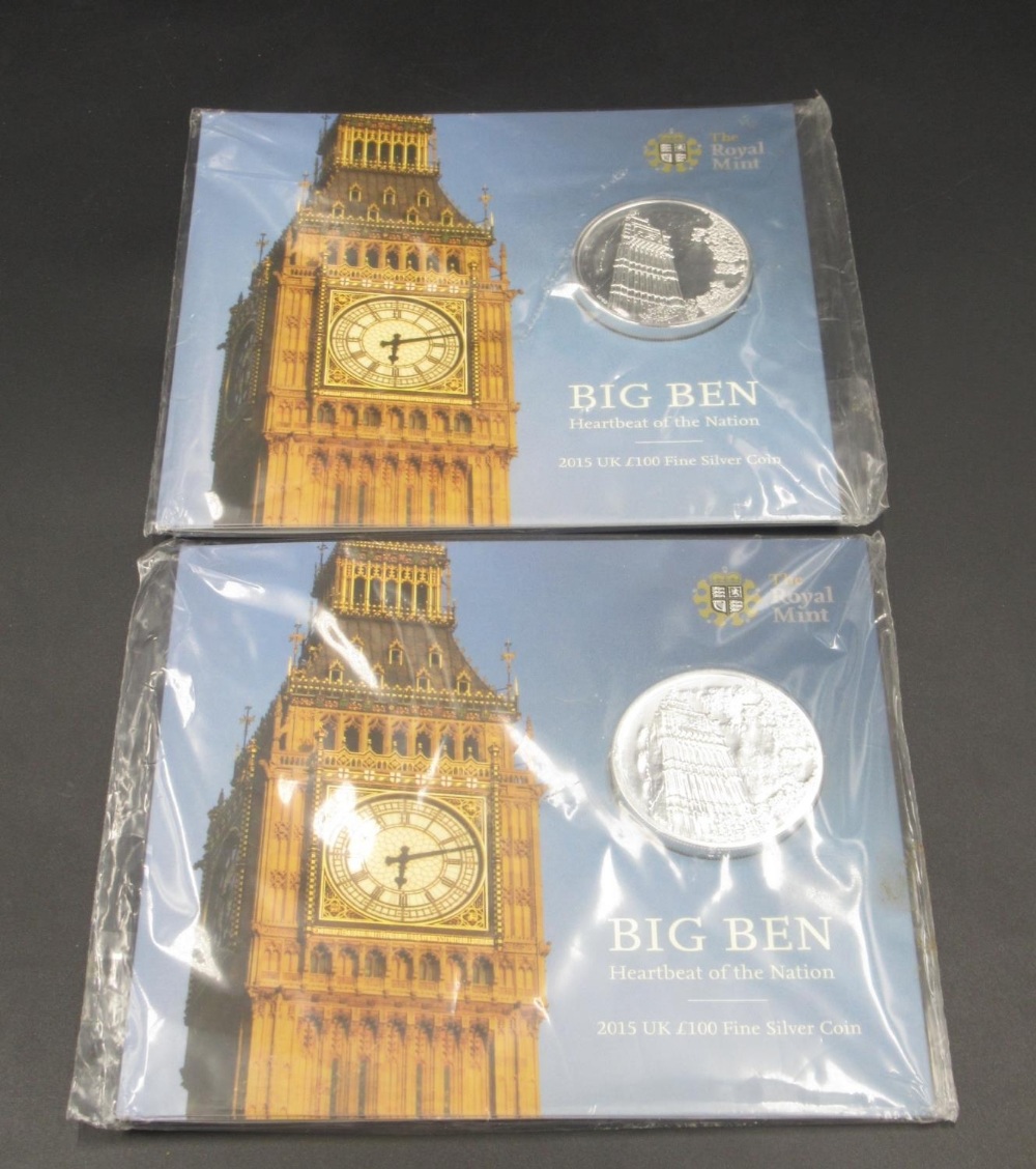 Royal Mint - 2 Big Ben Heartbeat of the Nation 2015 UK £100 fine silver coins, both in original