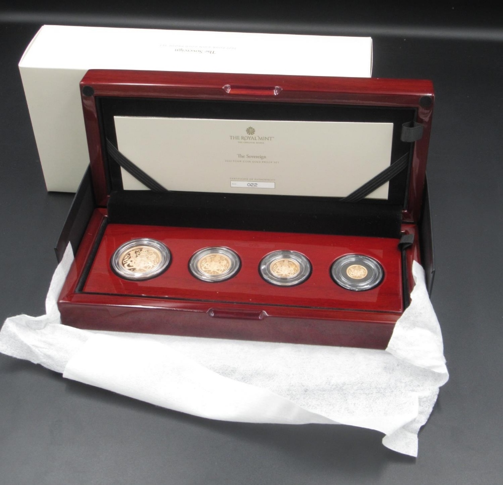 The Royal Mint - The Sovereign 2022 Four-Coin Gold Proof Set, Limited Edition no. 22/500, with