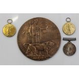 Victory Medal, 1914-18 War Medal, Memorial Plaque. To 12866 Pte A. Frankish. Irish Guards. Victory