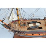 Well built wooden plank on frame static model of HMS Surprise, likely from the 1/75 scale Mamoli