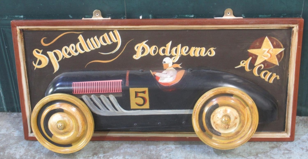 'Speeding Dodgems 3d A car' framed diorama, 88.3cm x 40.2cm