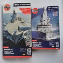 Two 1/350 scale modern British warship model kits from Airfix to include A50059 HMS Illustrious (