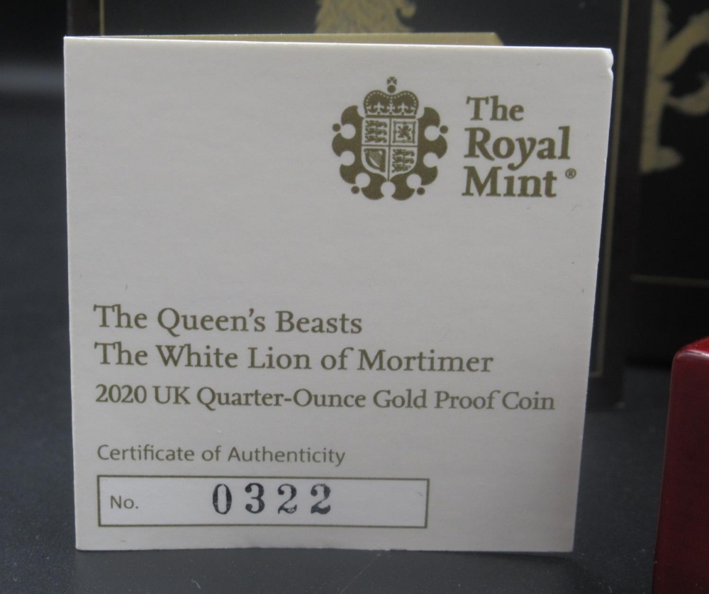 The Royal Mint - The Queen's Beasts: The White Lion of Mortimer 2020 UK Quarter-Ounce Gold Proof £25 - Image 2 of 4