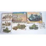 Eight unstarted 1/35 scale WWII US armour plastic model kits/sets from Tamiya and Italeri to include