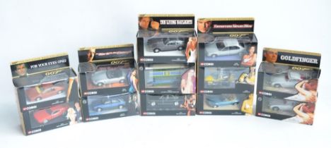 Twelve James Bond themed diecast model vehicles from Corgi to include 2x 04305 Goldfinger Aston