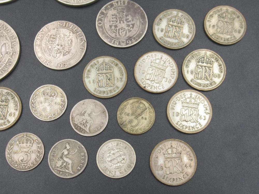 Collection of Pre-1947 GB silver content coins to inc. 1819 Crown, 1836 4 pence and half-crowns, - Image 4 of 5