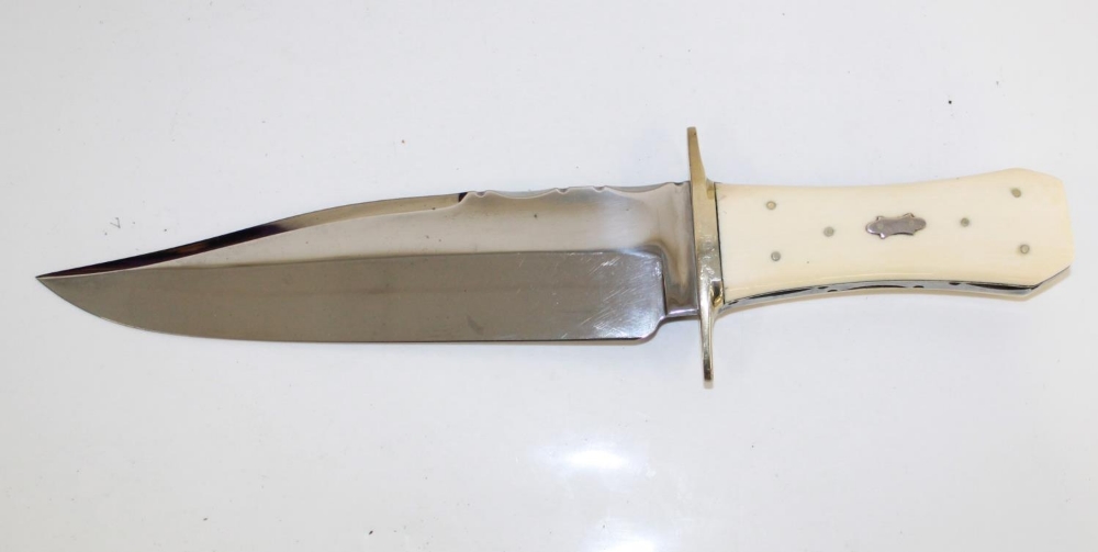 WITHDRAWN - Hand Forged display Bowie knife with polished steel blade, nickel cross-guard, and 'cof - Image 2 of 4