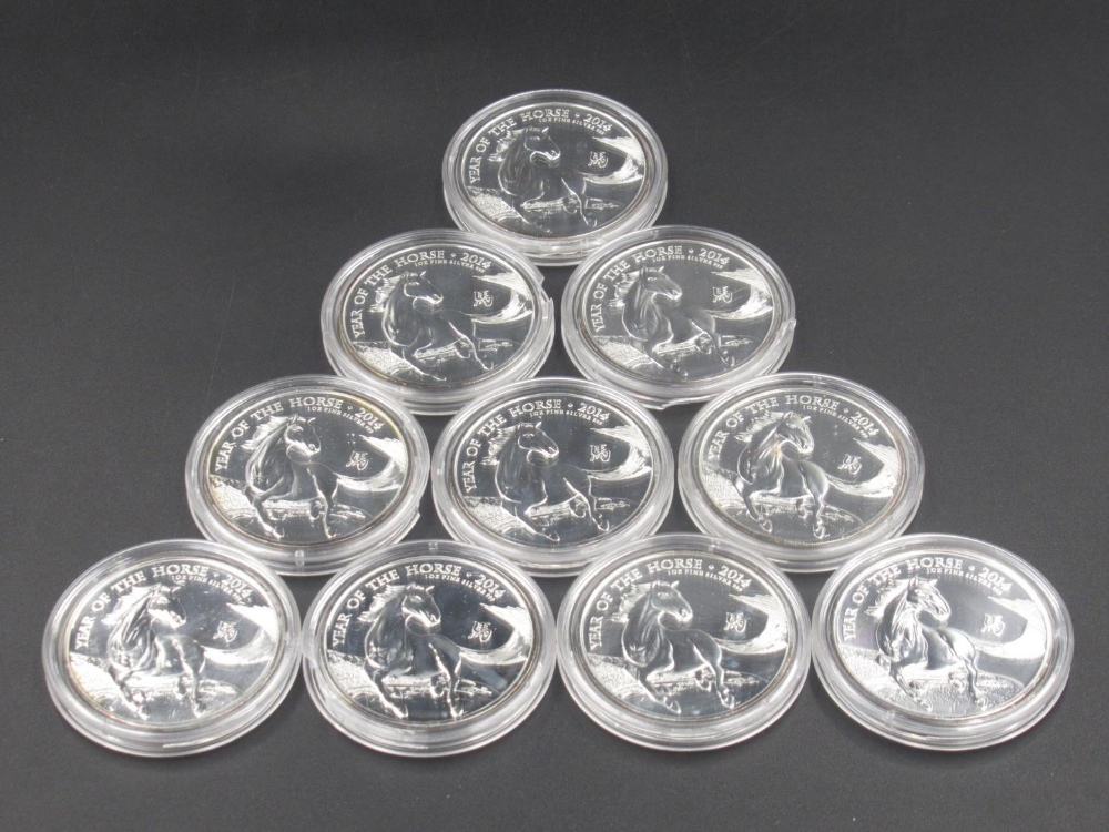 Royal Mint - 10 2014 Year of the Horse 1oz fine silver coins, all encapsulated