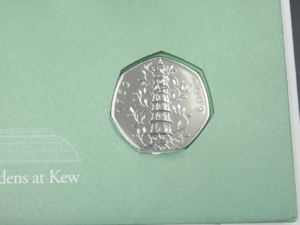 Kew Gardens 250th Anniversary of the Royal Botanic Gardens, Kew Gardens 50p coin cover, with - Image 2 of 4