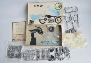 1/9 scale Moto BMW 500cc sidecar World Champion motorbike plastic model kit from Protar. Appears