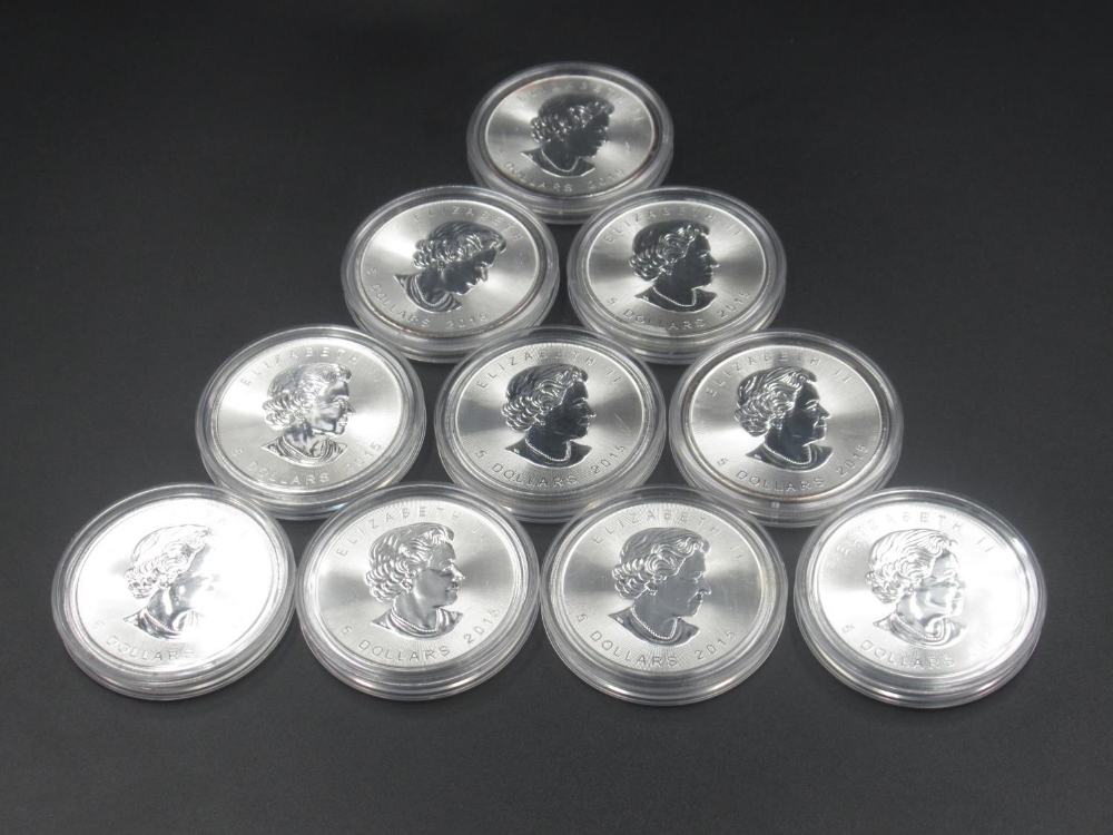 10 2015 Canadian Maple 1oz fine silver coins, all encapsulated - Image 2 of 2