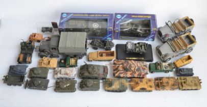 Collection of mostly unboxed diecast and plastic armour models, various scales and manufacturers