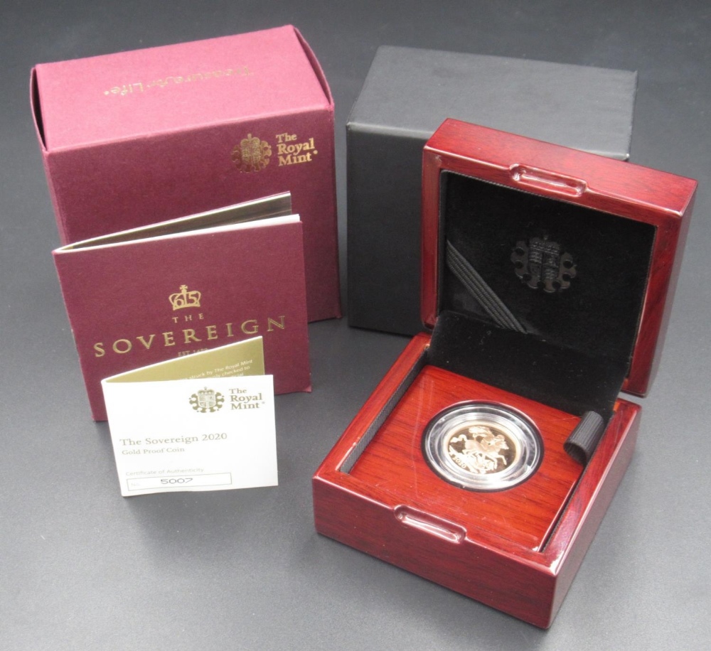 The Royal Mint - The Sovereign 2020 gold proof coin, Limited Edition no.5007/7995, with original box
