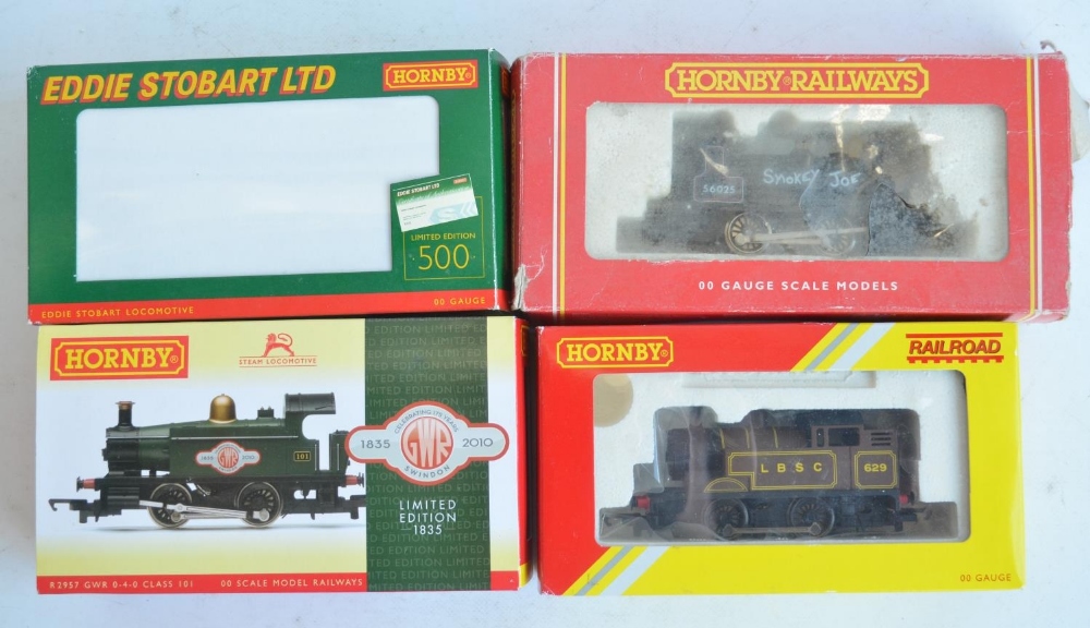 Four boxed OO gauge 0-4-0 electric steam train models from Hornby to include a Smokey Joe Class