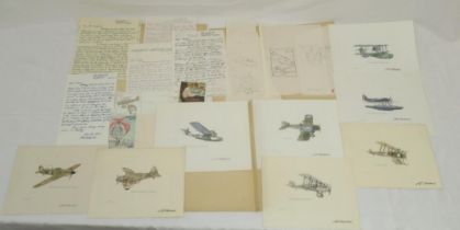 Of flown cover and RAF interest -rough sketches and prints by Tony Theobald, British artist who