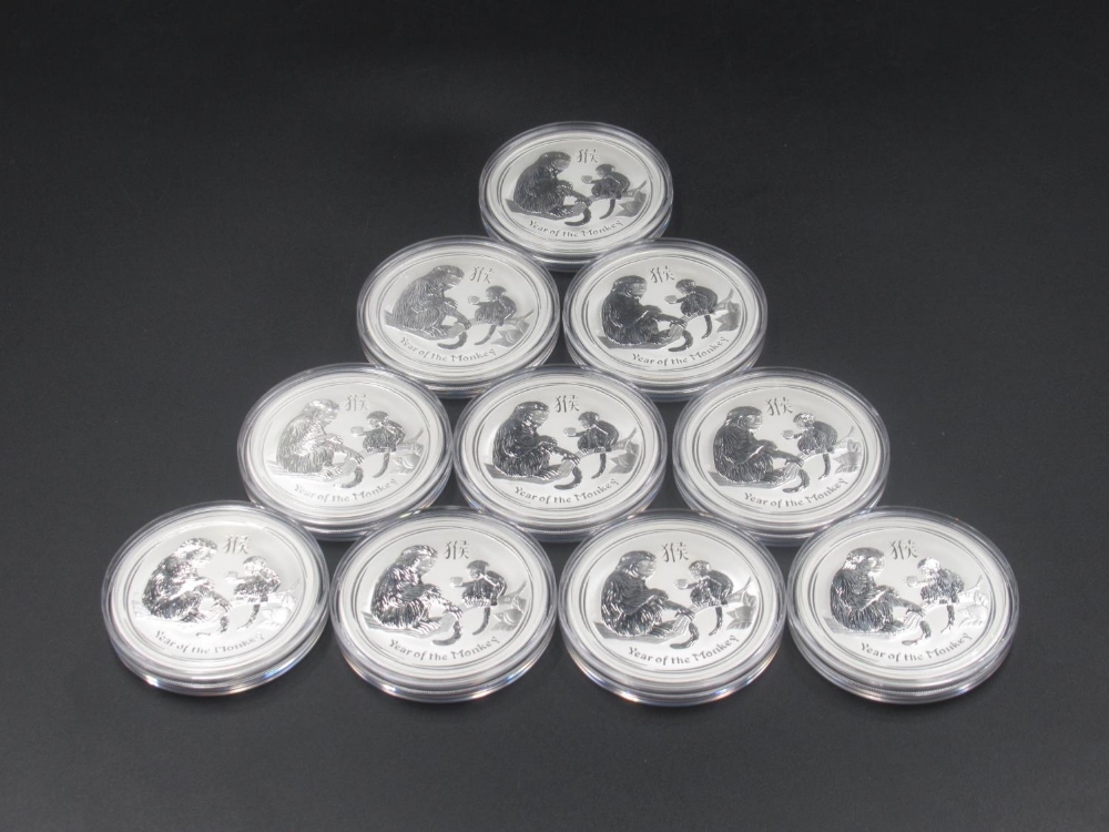 10 2016 Year of the Monkey Australian $1 1oz fine silver coins, all encapsulated