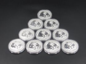10 2016 Year of the Monkey Australian $1 1oz fine silver coins, all encapsulated