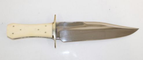 WITHDRAWN - Hand Forged display Bowie knife with polished steel blade, nickel cross-guard, and 'cof