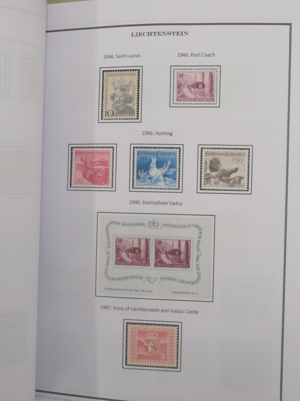 Davo Liechtenstein stamp album, 2 stamp albums cont. various world stamps, Davo USA stamp album - Image 7 of 17
