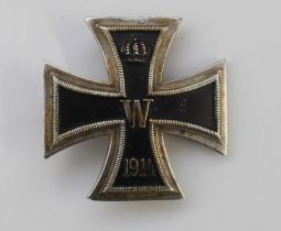 WWI Iron Cross, 1st Class. With original pin. Showing slight wear to numbers, 'W' and crown, but