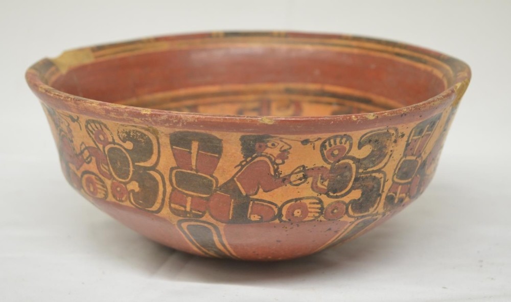 Mayan polychrome terracotta bowl, Honduras-El Salvador 500-800AD, attractively painted, has been - Image 2 of 6