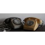 Pair of vintage GPO telephones, circa 1970s/1980s. Ivory and brown/grey colour. Complete with wiring