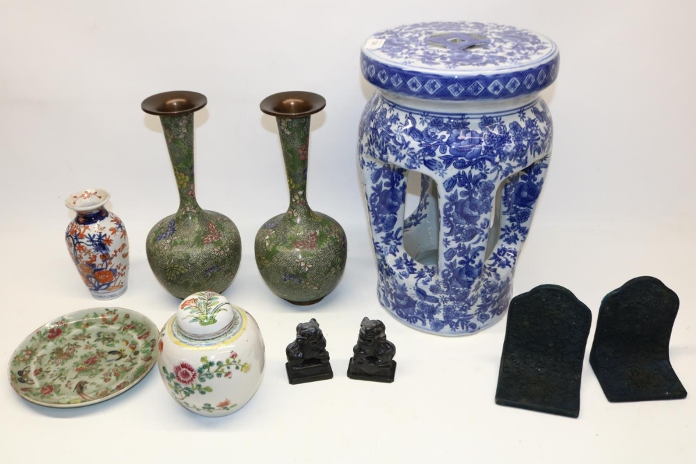 Collection of Asian items, incl. a late 20th century blue and white Chinese stool, two large - Image 2 of 4