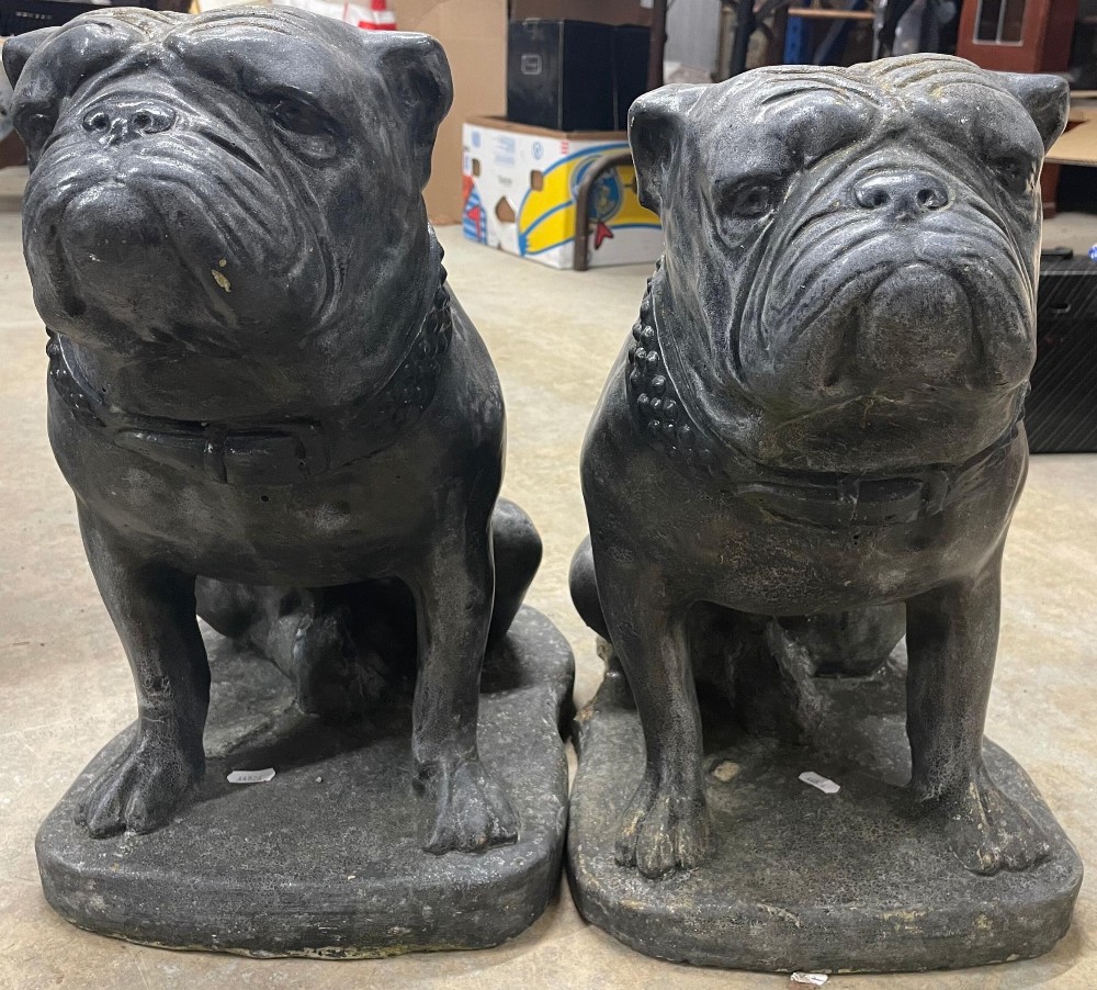 Pair of large composite garden ornaments of bulldogs, H43cm (2) - Image 2 of 3