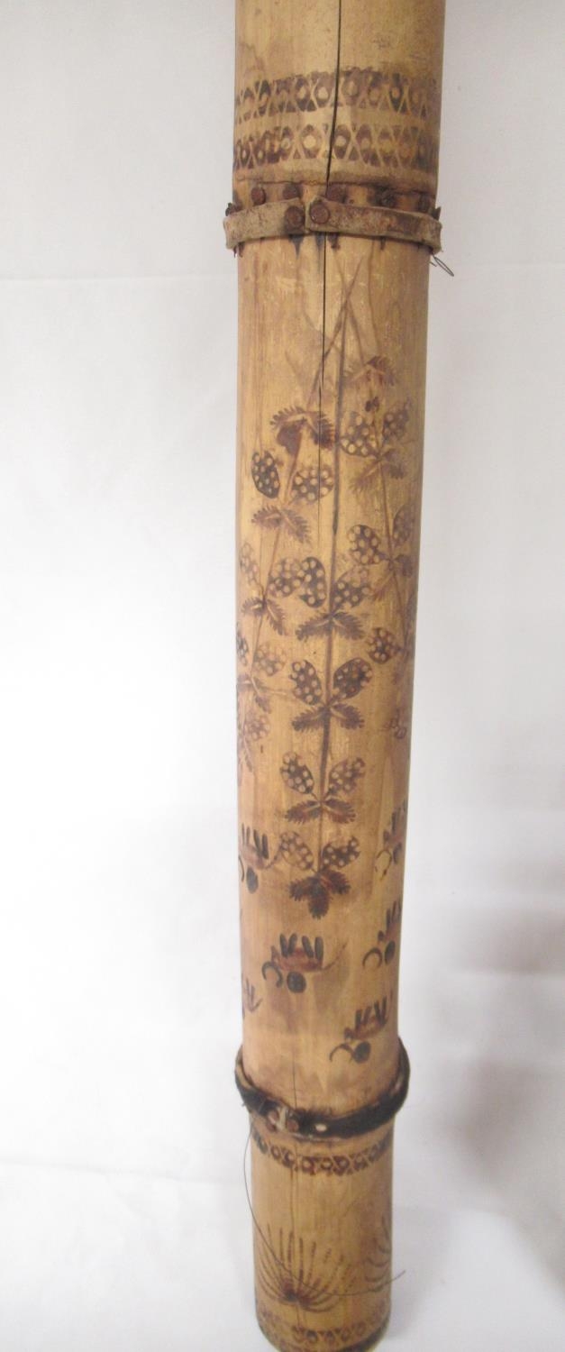 Carved didgeridoo with images of Kangaroo, Snakes, etc. carved wood 4-string instrument lacking 2 - Image 6 of 14