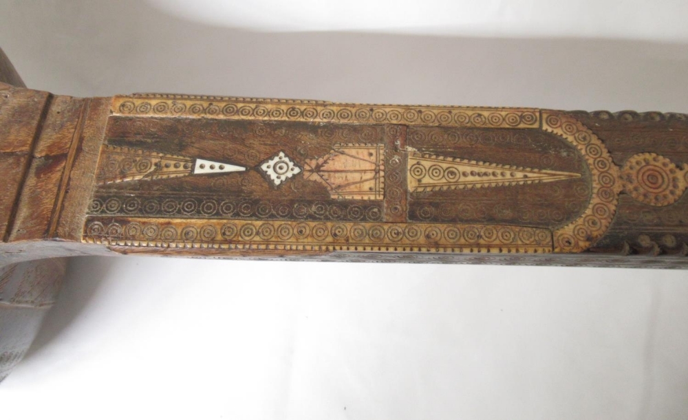 Old Veena/Sitar wood stock with carved design and some marquetry work, in need of work. (Victor Brox - Image 3 of 8