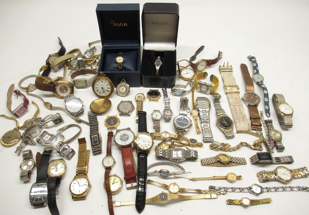 Quantity of hand wound and quartz ladies and gents wrist watches, makes include Sekonda, Rotary,