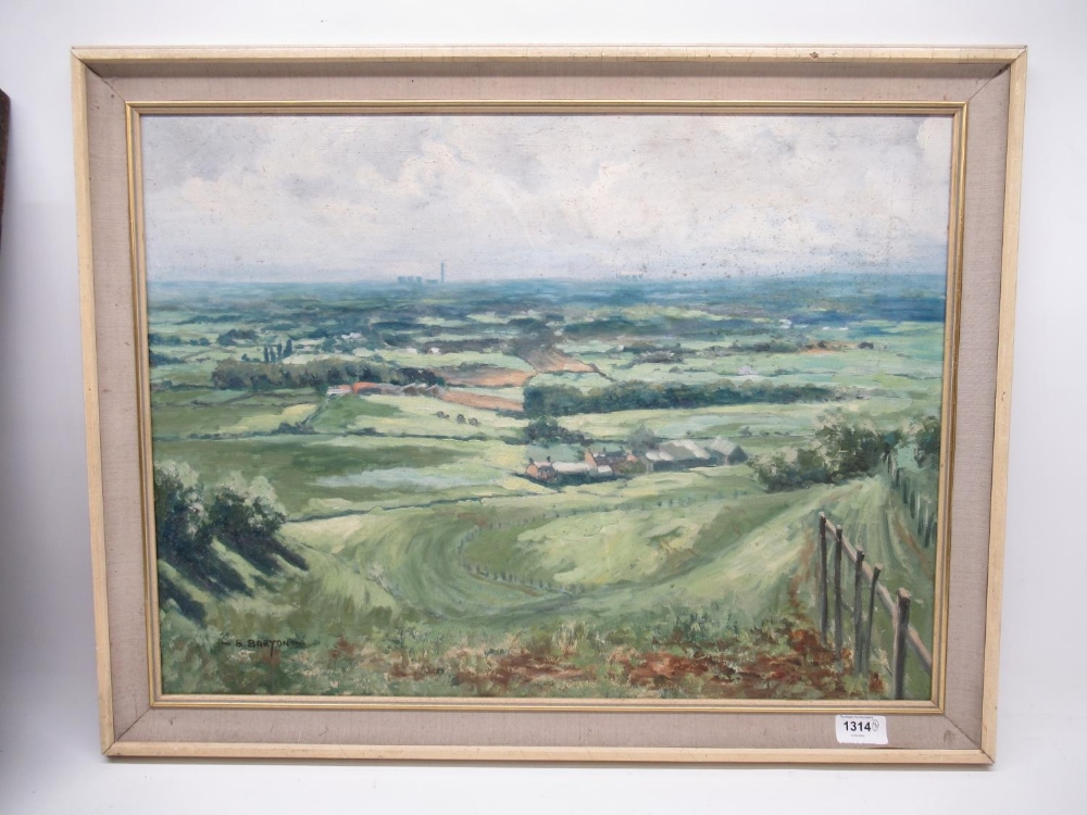 Three oil on board pictures, incl. a view of the Vale of York, a still life, and a view of a cottage - Image 4 of 4