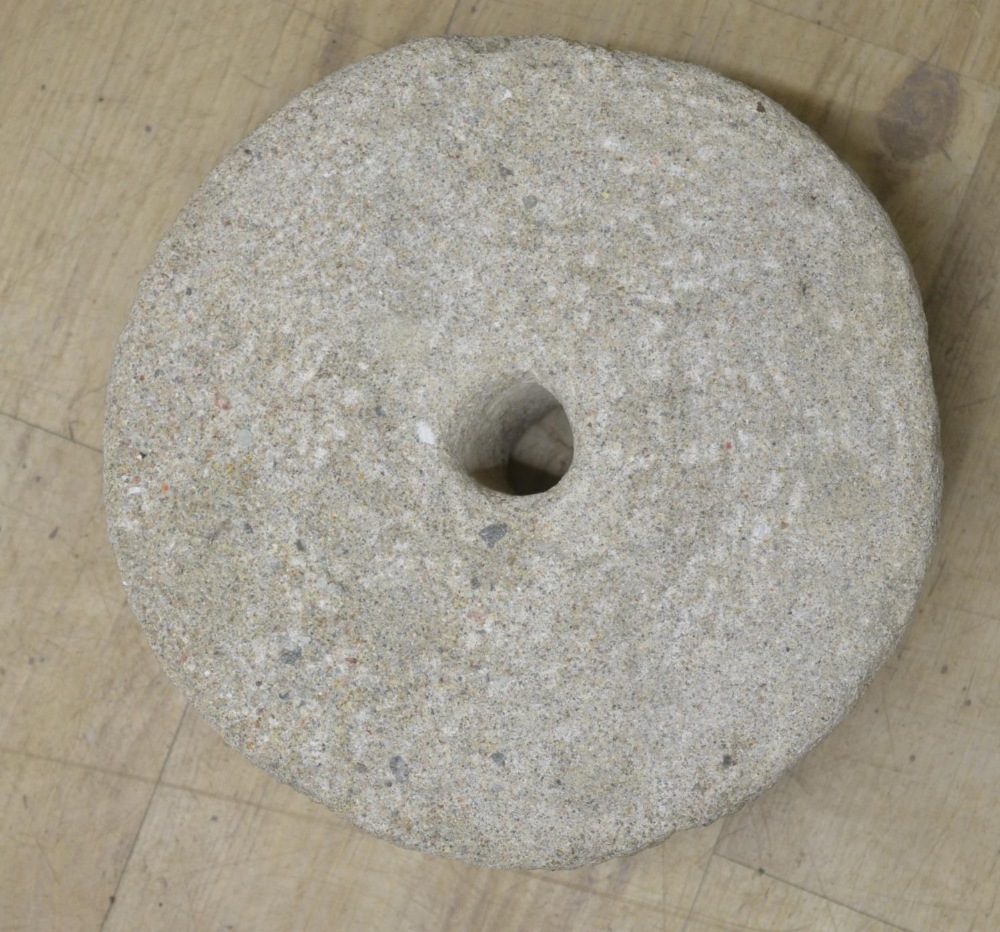 Carved stone mortar with lettering to the upper sides W24xD18xH27.5cm and a circular domed - Image 4 of 4