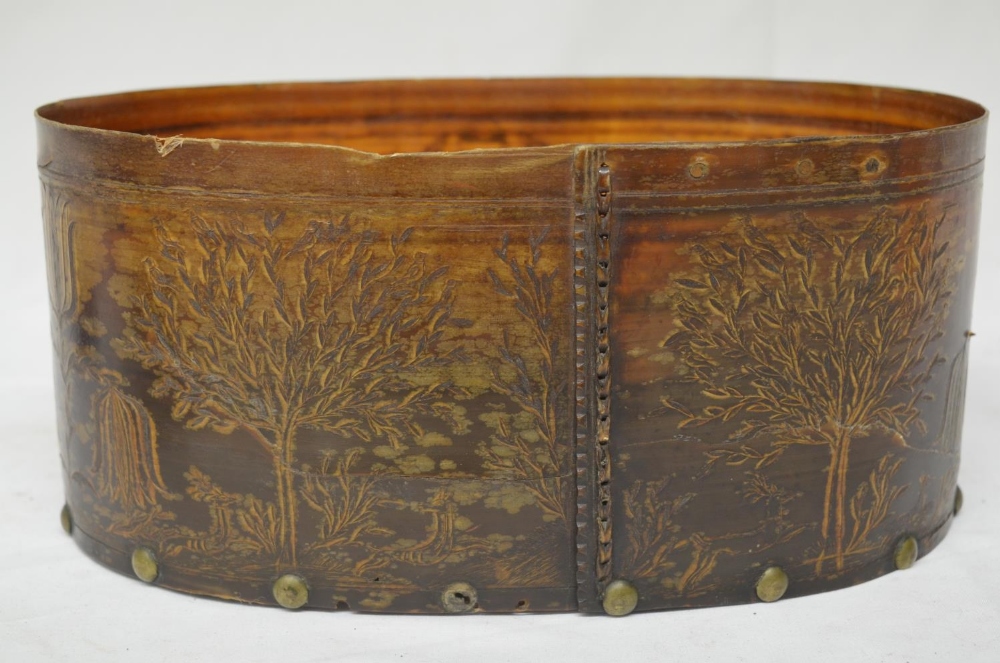 17th century Dutch wood and pressed cow horn marriage box, with ornate carvings of Lovebirds in - Image 3 of 5