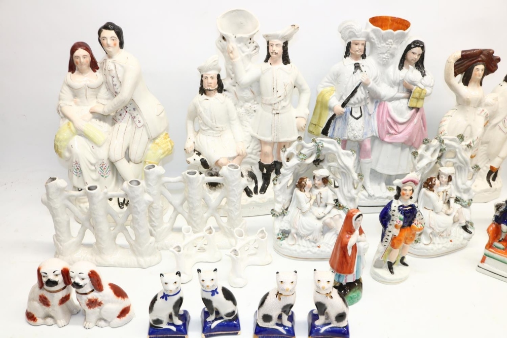 Collection of Staffordshire style and other figures, incl. flatback groups, cats, dogs, etc. - Image 4 of 7