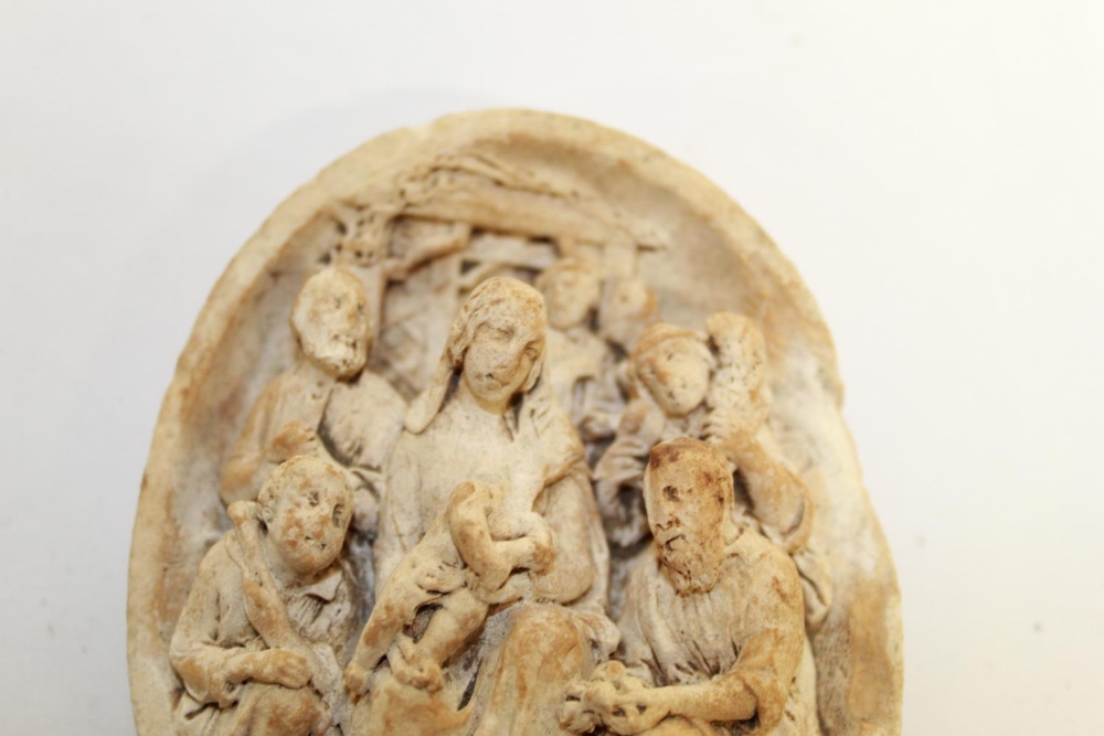 French pipe-clay carving of the Nativity. Age-related wear and marginal damage to right edge. ( - Image 2 of 2