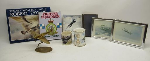 Various RAF collectables, incl. a brass model of a Spitfire on oval base; books incl. Brickhill,