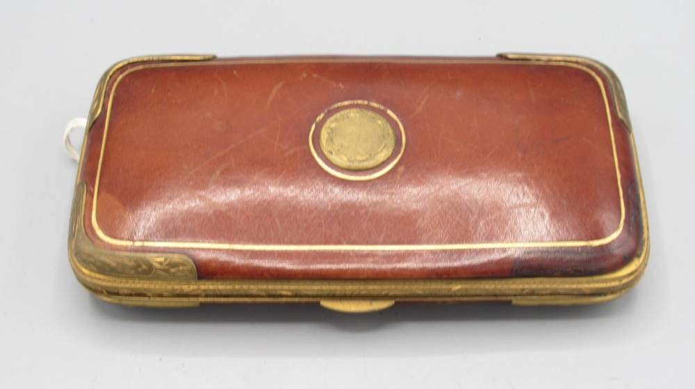 Leather and gilt metal cigar case with fitted interior, and a cheroot holder with yellow metal - Image 2 of 2