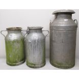 Midland Counties Dairy Ltd., aluminium milk churn, H71cm and two smaller churns (3)