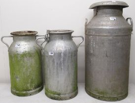 Midland Counties Dairy Ltd., aluminium milk churn, H71cm and two smaller churns (3)