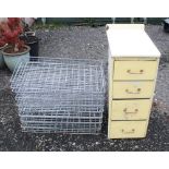 Set of nine wire planting trays, four drawer metal tool chest with enamel top