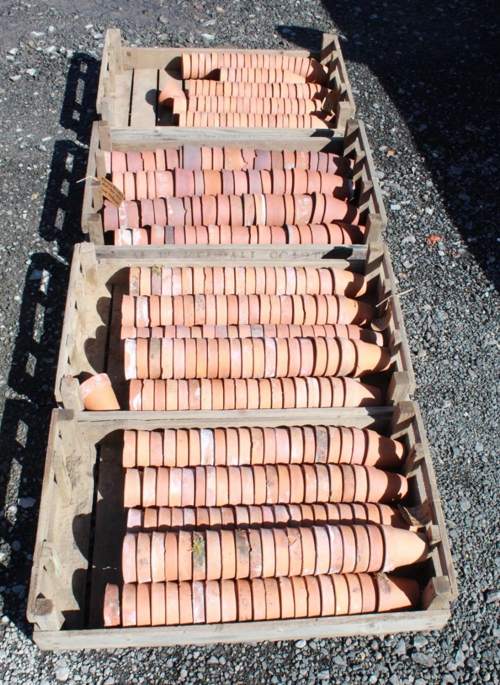 (Large quantity). Four crates of circa 1940s terracotta plant pots. Sizes 3 inch and 3 1/2 inch - Image 2 of 2
