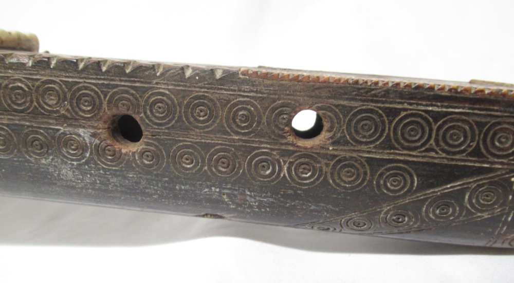 Old Veena/Sitar wood stock with carved design and some marquetry work, in need of work. (Victor Brox - Image 6 of 8